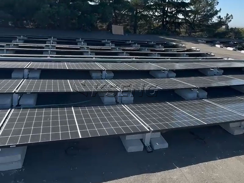 Industrial solar installation with ballasted mounting system Commercial-rooftop-solar-mounting-system-for-flat-concrete-roof