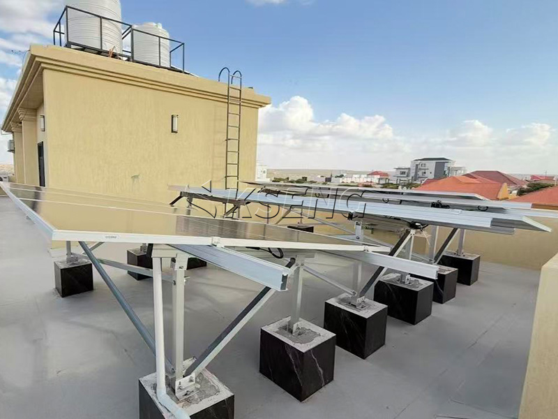 Kseng Solar Racking Manufacturer Somalia Office Flat Roof Concrete Pedestal Mount Project Case Africa-commercial-flat-roof-solar-mounting-supplier-Kseng-50kW-Somalia-office-concrete-pedestal-solar-rack-project-case