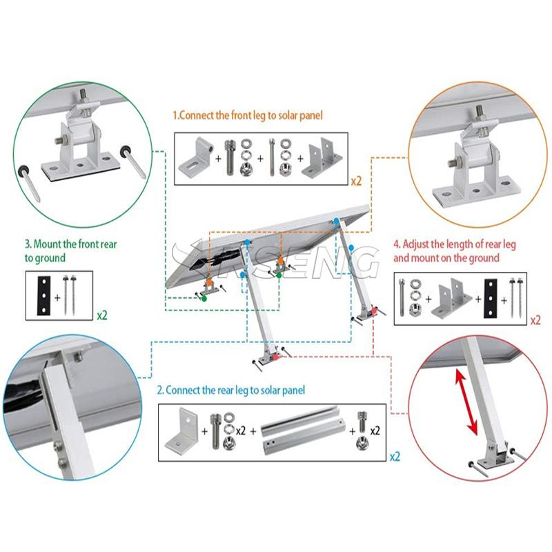 Adjustable Angle Solar Panel Tilt Mounting Brackets Aluminium Frame PV Panel Stand Racking Structure For One Panels