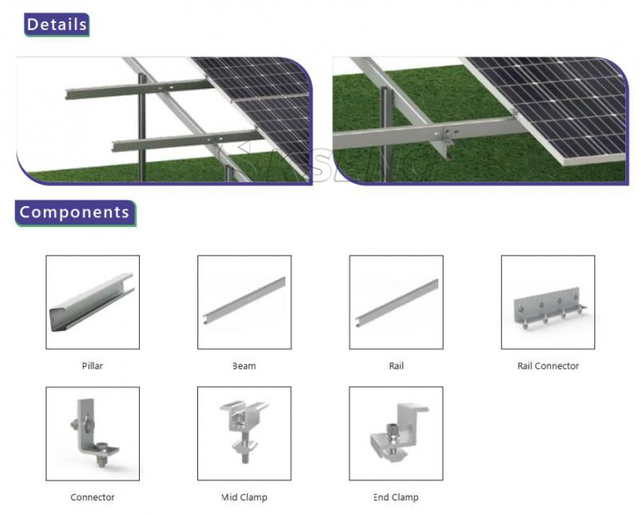 Kseng Carbon Steel Solar Pv Panel Ground Mounting Brackets Structure For Solar Power System