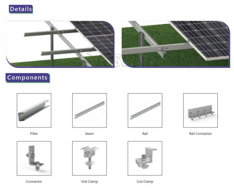 Kseng Carbon Steel Solar Pv Panel Ground Mounting Brackets Structure For Solar Power System