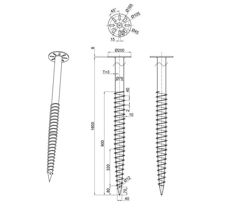 Customized Galvanized Steel Ground Screw Piles For Solar Mounting System Earth Ground Screw Anchor