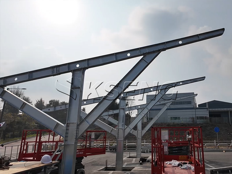Construction-Site-of-300kW-Solar-Carport-Project-in-Gyeonggi-do,-South-Korea,-Foundation-Work-Completed---Kseng
