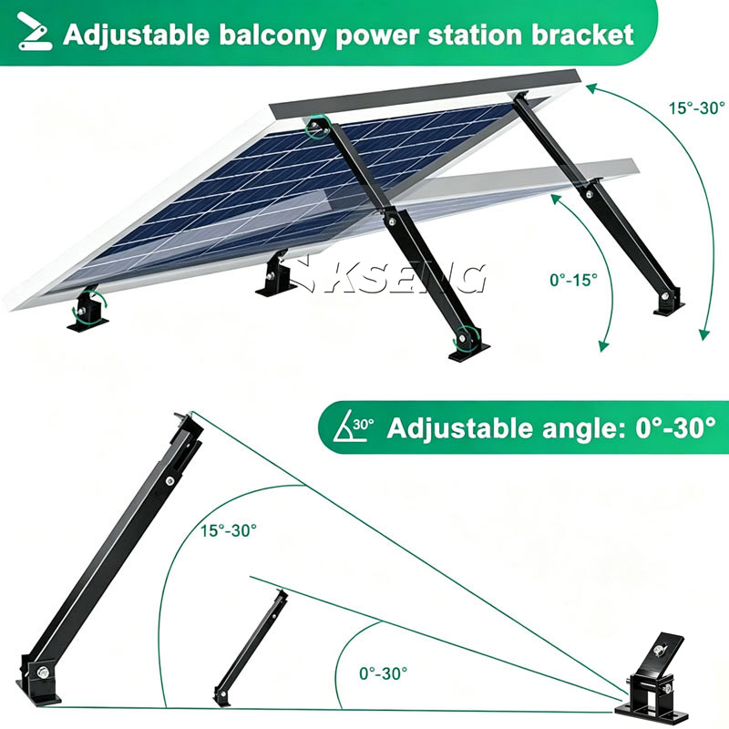 KSENG Aluminum Solar Brackets Adjustable Front Rear Leg Mount (10-15°, 15-30°, 30-60° Angle Range)