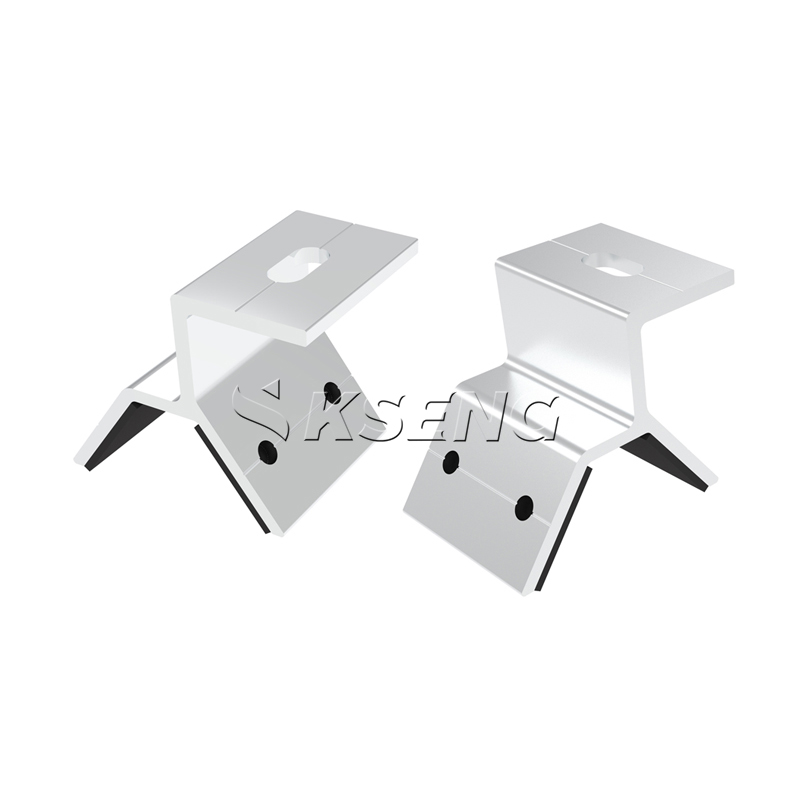Close-up shot of Kseng AL6005-T5 aluminum drill-type trapezoidal metal roof solar clamp