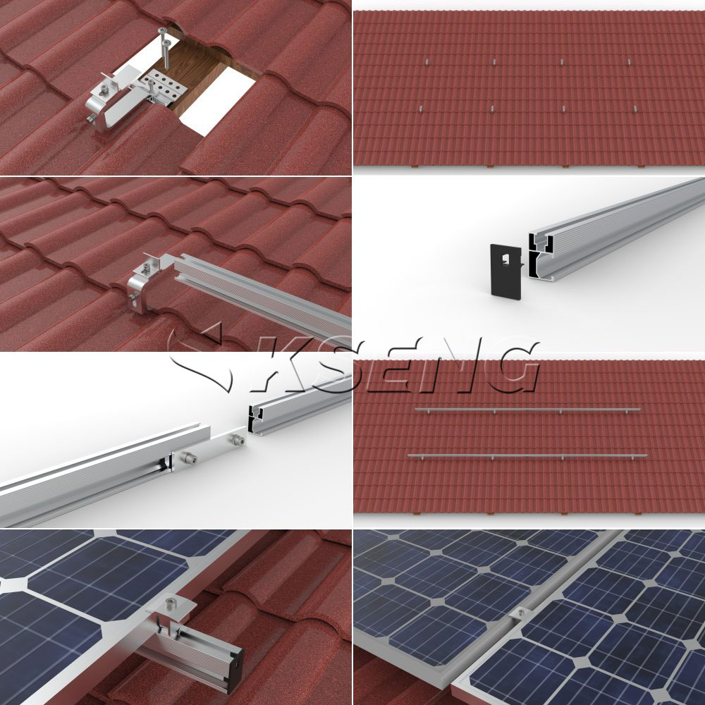 R061-tile-roof-solar-mounting-system-installation-steps-with-HA-1101-roof-hooks-and-R061-rails