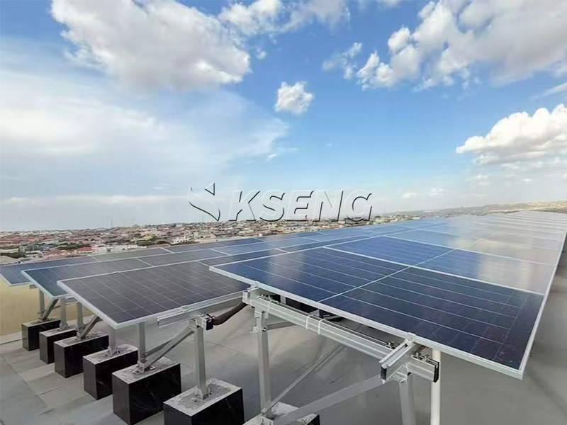 50kW Flat Roof Independent Concrete Pedestal Aluminum Solar Mounting System Project for Office Building in Somalia | Kseng Solar Racking Manufacturer