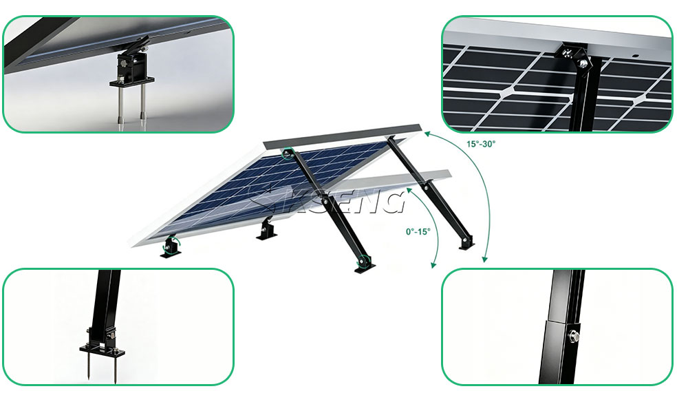 KSENG-Adjustable-Front-Rear-Leg-Solar-Bracket-(Aluminum,-10-60&deg;-Angle)